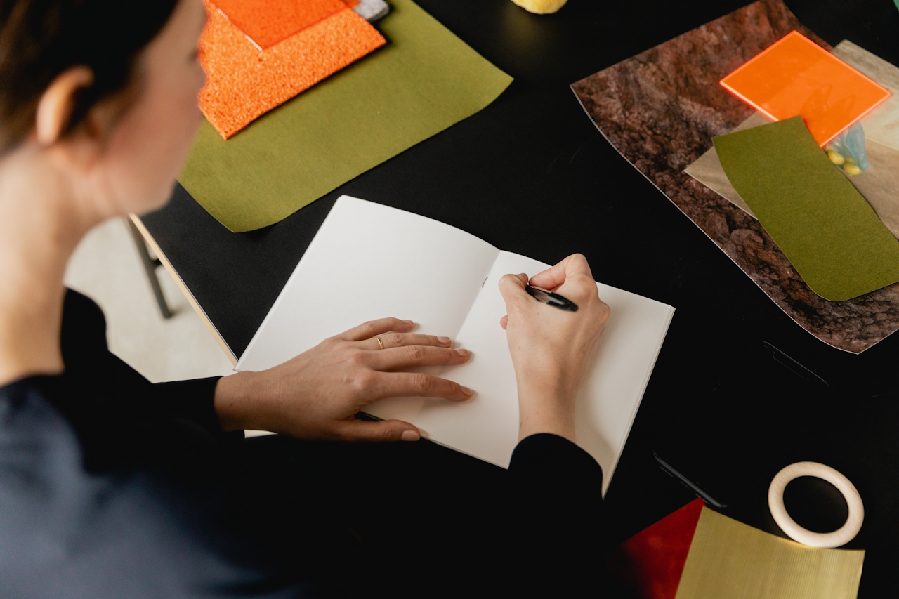 A woman in the process of planning.